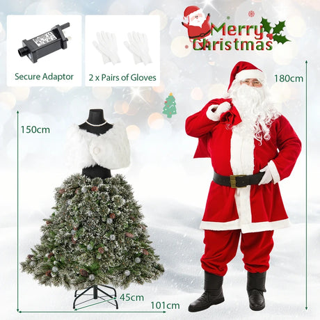 Pre-lit Mannequin Hinged Dress Form Artificial Christmas Tree for Home Office