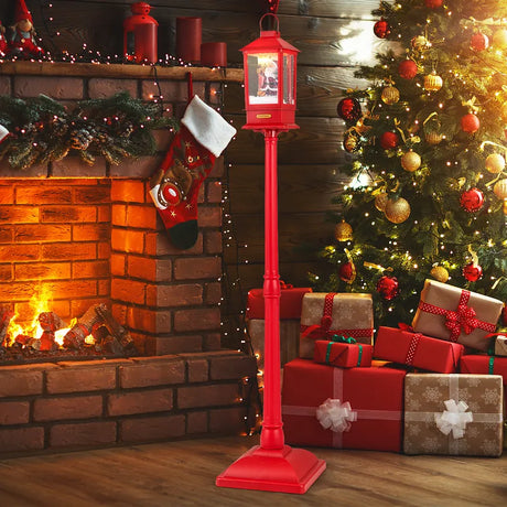 61 Inch Christmas Musical Lamp Post with Detachable Snow Globe Lantern-Red