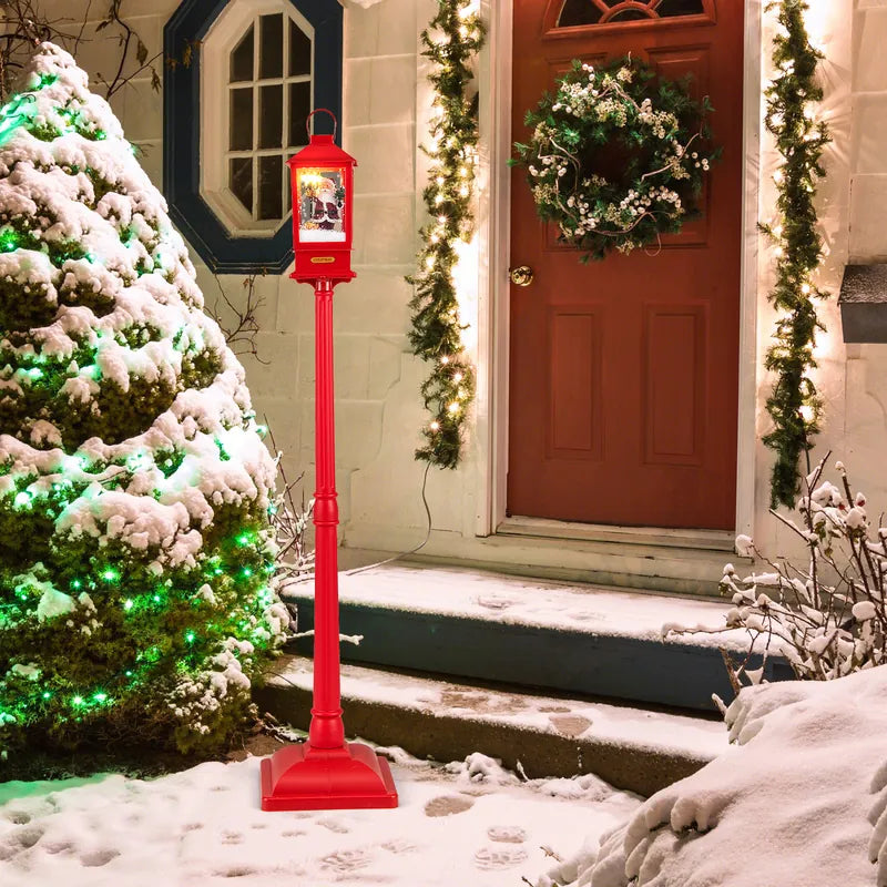 61 Inch Christmas Musical Lamp Post with Detachable Snow Globe Lantern-Red