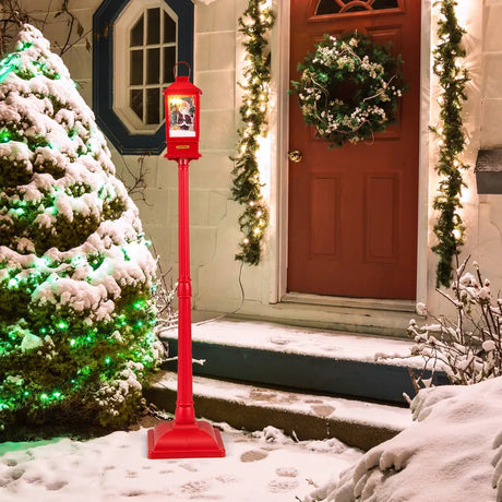 61 Inch Christmas Musical Lamp Post with Detachable Snow Globe Lantern-Red
