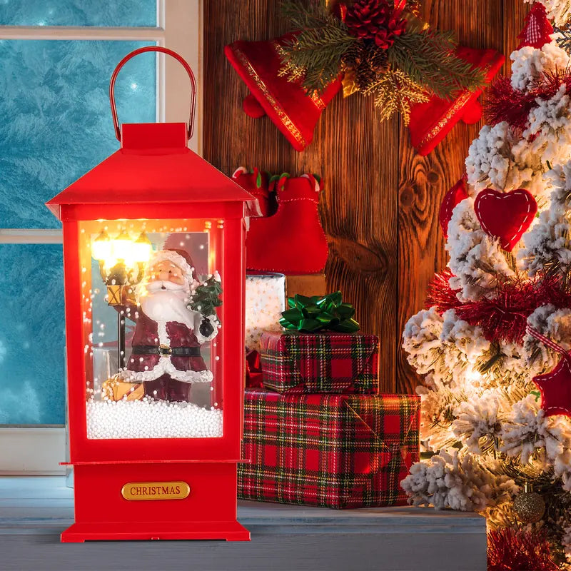 61 Inch Christmas Musical Lamp Post with Detachable Snow Globe Lantern-Red