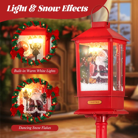 61 Inch Christmas Musical Lamp Post with Detachable Snow Globe Lantern-Red