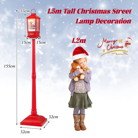 61 Inch Christmas Musical Lamp Post with Detachable Snow Globe Lantern-Red