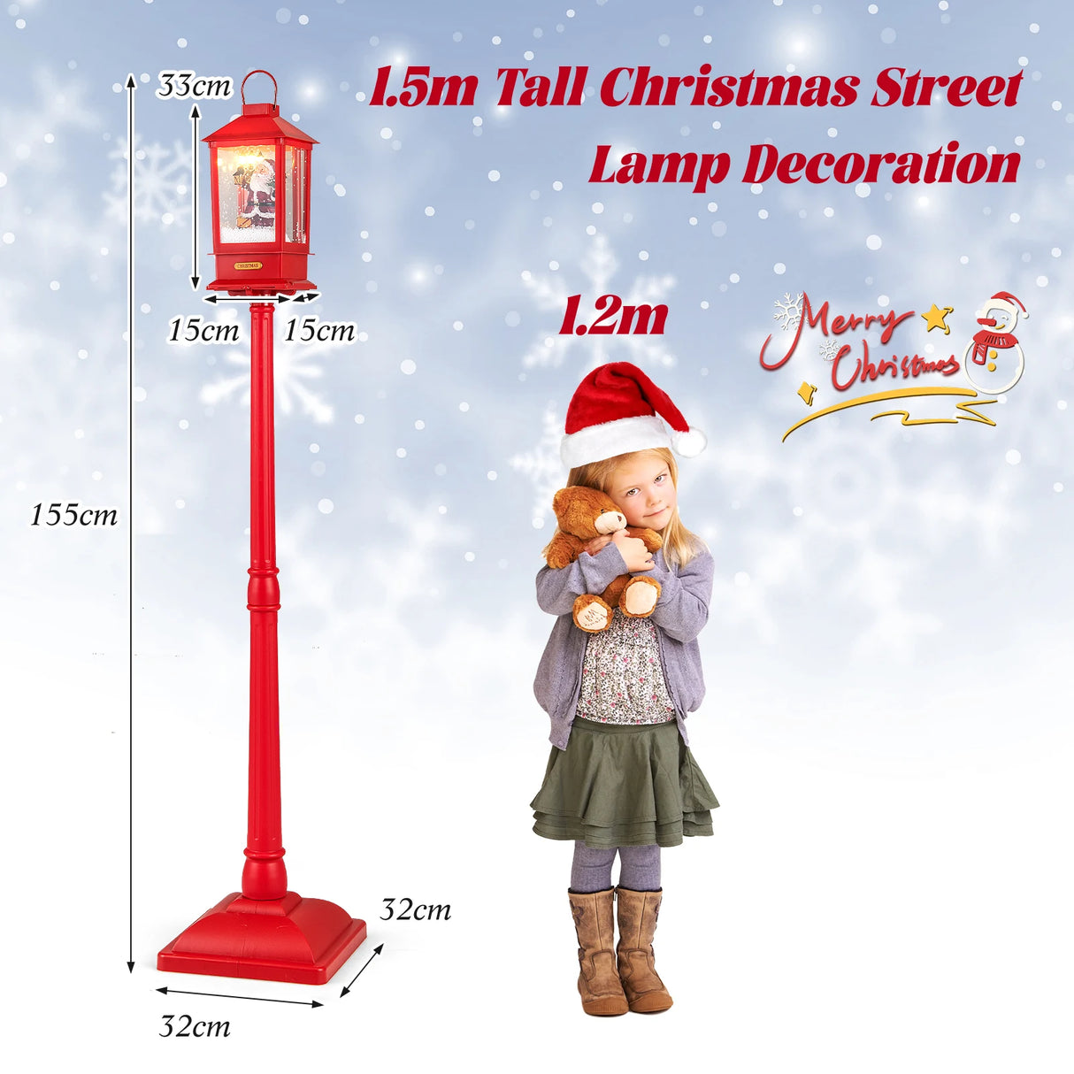 61 Inch Christmas Musical Lamp Post with Detachable Snow Globe Lantern-Red
