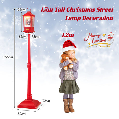 61 Inch Christmas Musical Lamp Post with Detachable Snow Globe Lantern-Red