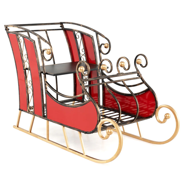 95CM Christmas Metal Sleigh Decoration with 2-Tier Storage Shelf