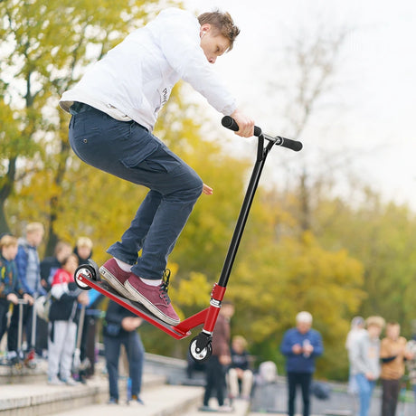 HOMCOM Stunt Scooter, 360 Entry Level Tricks Scooter w/ Lightweight Aluminium Deck and ABEC 7 Bearing, For Age 14+ Beginners, Red