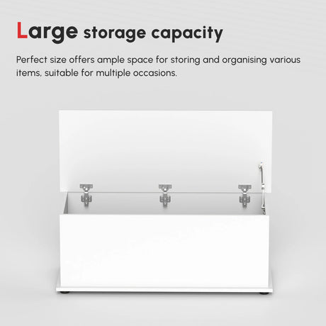 HOMCOM 113L Storage Chest, Storage Box with Flip-Top Lid and 2 Safety Hinges, Storage Trunk for Living Room, Entryway, 100 x 40 x 40 cm, White