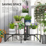 Outsunny Three-Tier Corner Metal Plants Shelves - Black