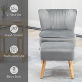 HOMCOM Velvet Accent Chair Occasional Tub Seat Padding Curved Back with Ottoman Wood Frame Legs Home Furniture Light Grey