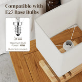 HOMCOM Bedside Lamp with USB A+C Charging Ports and 3 Phone Stands, Modern Table Lamp with Solid Wood Base and Fabric Shade for Bedroom Living Room Office, E27 Socket, Bulb Not Included, White