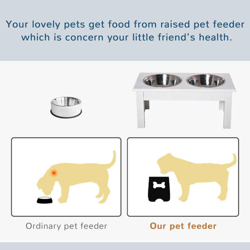 PawHut Raised Dog Feeding Bowls with Stand, Stainless Steel for  Extra Small and Small Dog, 44L x 24W x 15H cm - White