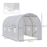 Outsunny 3.5 x 2 x 2 m Polytunnel Greenhouse, Walk-in Green House for Garden with Mesh Windows, Galvanised Steel Frame, White