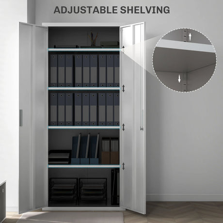 HOMCOM Metal Filing Cabinet Lockable Office Storage Cabinet with 5 Adjustable Shelf, White