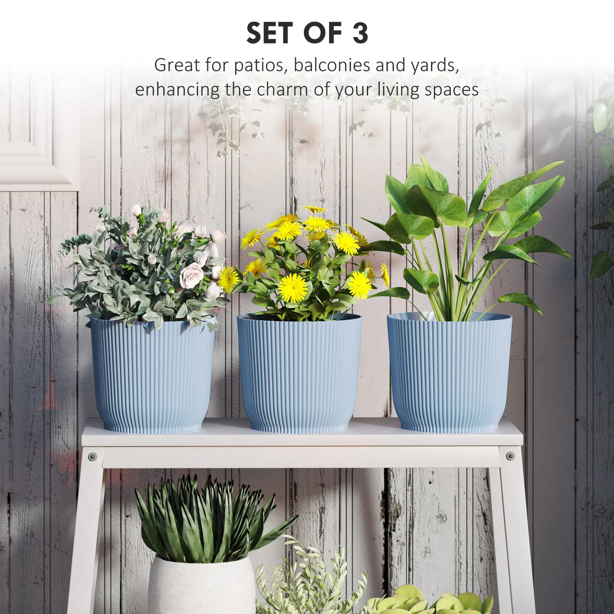 Outsunny Set of Three 22cm Planters - Blue