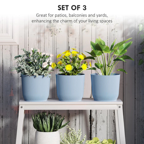 Outsunny Set of Three 22cm Planters - Blue