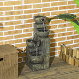 Outsunny Garden Water Feature Waterfall Fountain with 4-Tier Stone Look Bowls, Adjustable Flow