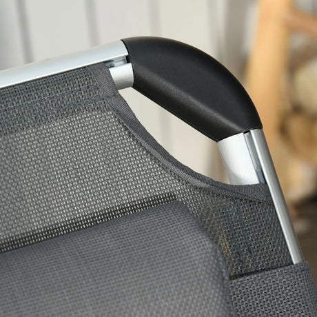 Outsunny Foldable Outdoor Sun Loungers Set of 2, Reclining Lounge Chair Camping Bed Cot with Pillow 4-Level Adjustable Back Aluminium Frame, Grey