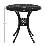 Outsunny 78 cm Round Garden Dining Table with Parasol Hole Antique Cast Aluminium Outdoor Table Only, Black