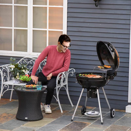 Outsunny Portable Kettle Charcoal Grill W/Wheels, 57Lx63Wx94H cm-Black/Silver