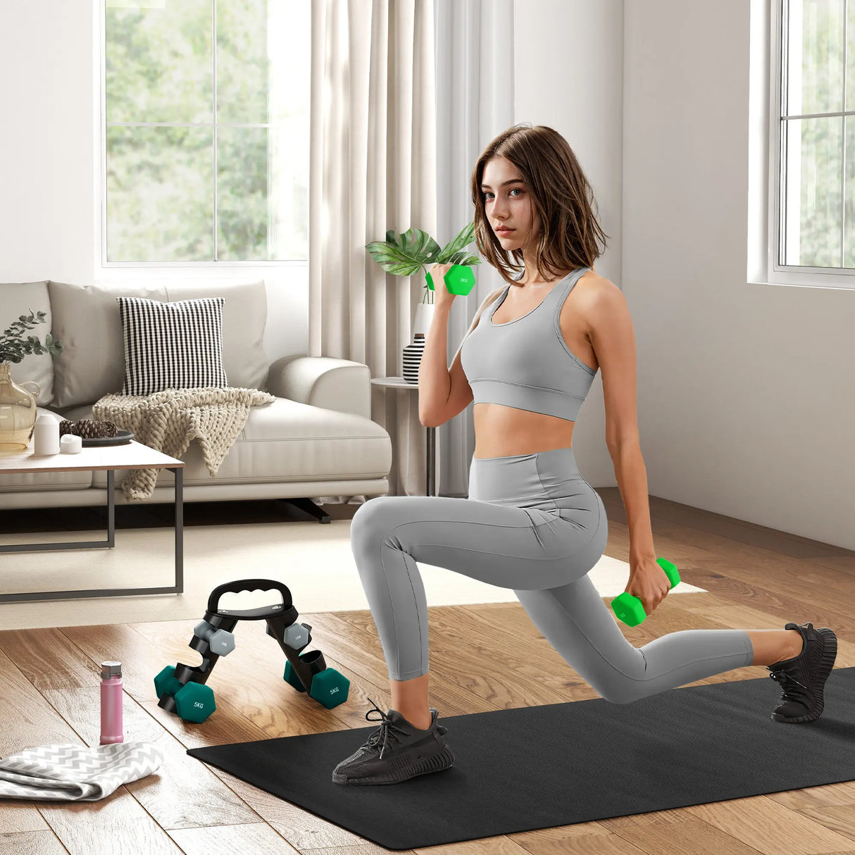 SPORTNOW Dumbbells Set with Storage Rack, 2 x 1kg, 2 x 3kg, 2 x 5kg, Grey