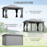 Outsunny 4 x 3(m) Patio Gazebo Canopy, with Vented Roof, Netting, Curtains, Aluminium Frame, Grey