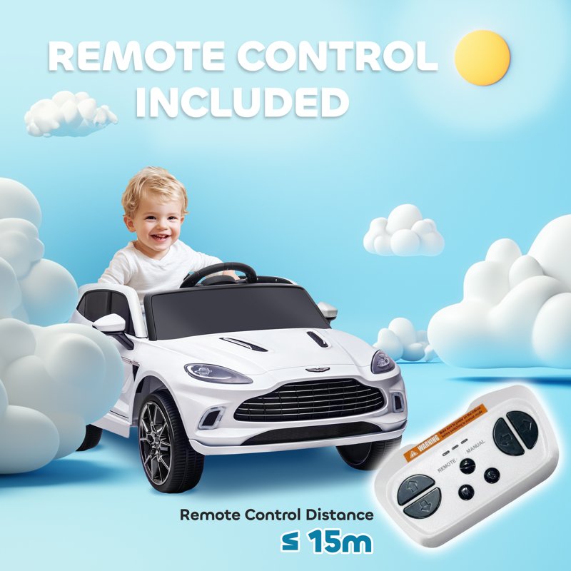 AIYAPLAY Aston Martin DBX Licensed Battery Powered Kids Electric Car, 12V Kids Ride on Car w/ Lights, Music Horn, White