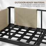 Outsunny 4 Piece Metal Garden Furniture Set with Tempered Glass Coffee Table, Texteline Pocket, Outdoor Set Loveseat Single Armchairs with Padded Cushions, Khaki