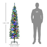 HOMCOM 6' Artificial Prelit Christmas Trees Holiday Dcor with Colourful LED Lights, Pencil Shape, Steel Base
