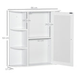 HOMCOM Wall Mounted Bathroom Cabinet with Mirror Single Door Storage Organizer 2-tier Inner Shelves White