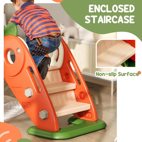 AIYAPLAY 3 in 1 Foldable Toddler Slide with Basketball Hoop, Climber, Carrot-themed, for 1-3 Years