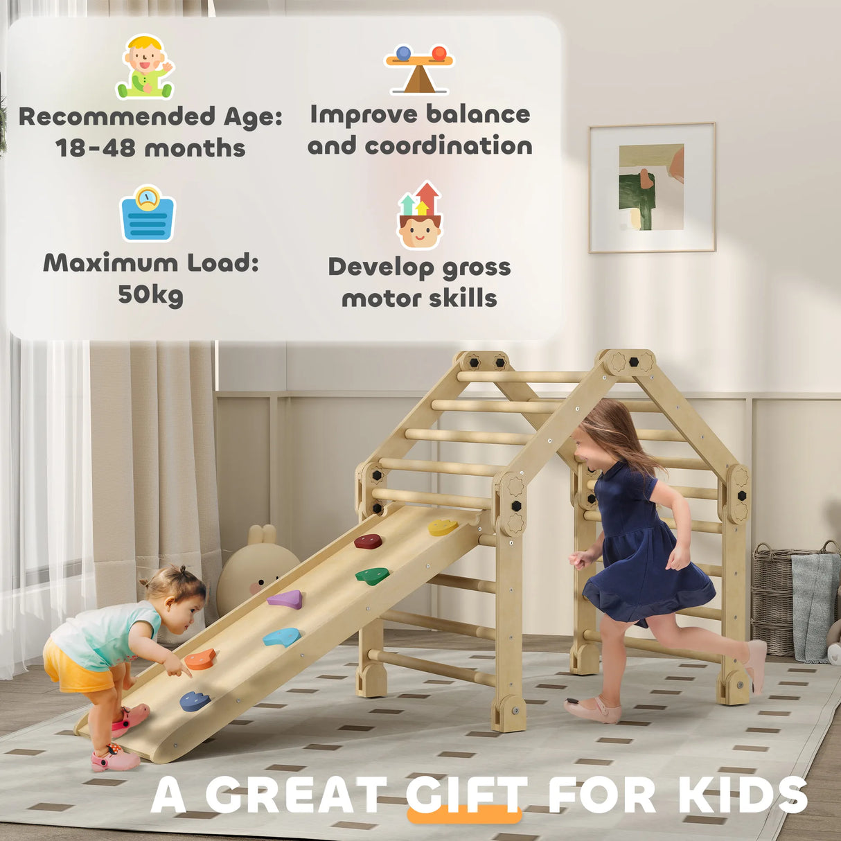 AIYAPLAY 3 in 1 Kids Climbing Set Indoor with Sliding Ramp, Foldable design, Gift for 2-6 Years Old