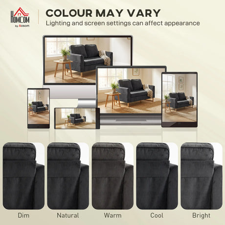 HOMCOM 2 Seater Sofa, 140 cm Loveseat Sofa with Spring Cushions, Metal Legs, 2 Pillows, Dark Grey