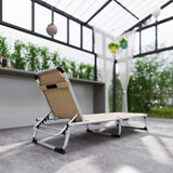 Outsunny Foldable Outdoor Sun Lounger, Reclining Lounge Chair Camping Bed Cot with Pillow 4-Level Adjustable Back Aluminium Frame, Khaki