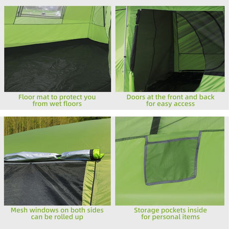 Outsunny Tunnel Tent Camping Shelter w/ Porch, Two Rooms, Lamp Hook, Portable Carry Bag