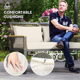 Outsunny Four Piece Wicker Rope Garden Furniture Set with Glass Top Coffee Table - Grey