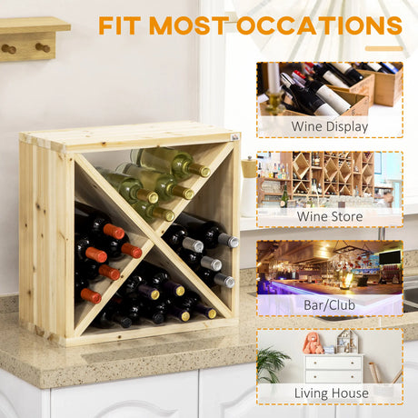 HOMCOM Set of 2 Wooden Wine Rack, X-Shaped Square Tabletop Storage Holder for 24 Bottle, Natural Wood
