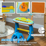 AIYAPLAY 37-Key Kids Piano w/ Microphone, Stool, LED Lights, Record & Replay, Function, Blue