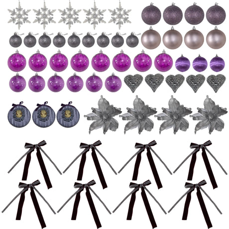 HOMCOM 6ft Artificial Christmas Tree, with Purple Decorations and Lights