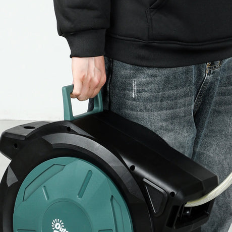 Outsunny Retractable Hose Reel Wall Mounted, 30+2m Garden Hose Pipe Reel with Lock, Auto Rewind, 7 in 1 Spray Nozzle, Includes Wall Fixings, 180 Swivel, Outdoor Watering, 59 x 23 x 42 cm, Green