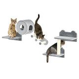 PawHut 4PCs Wall-Mounted Cat Tree, with Steps, Perch, Cat House - Grey