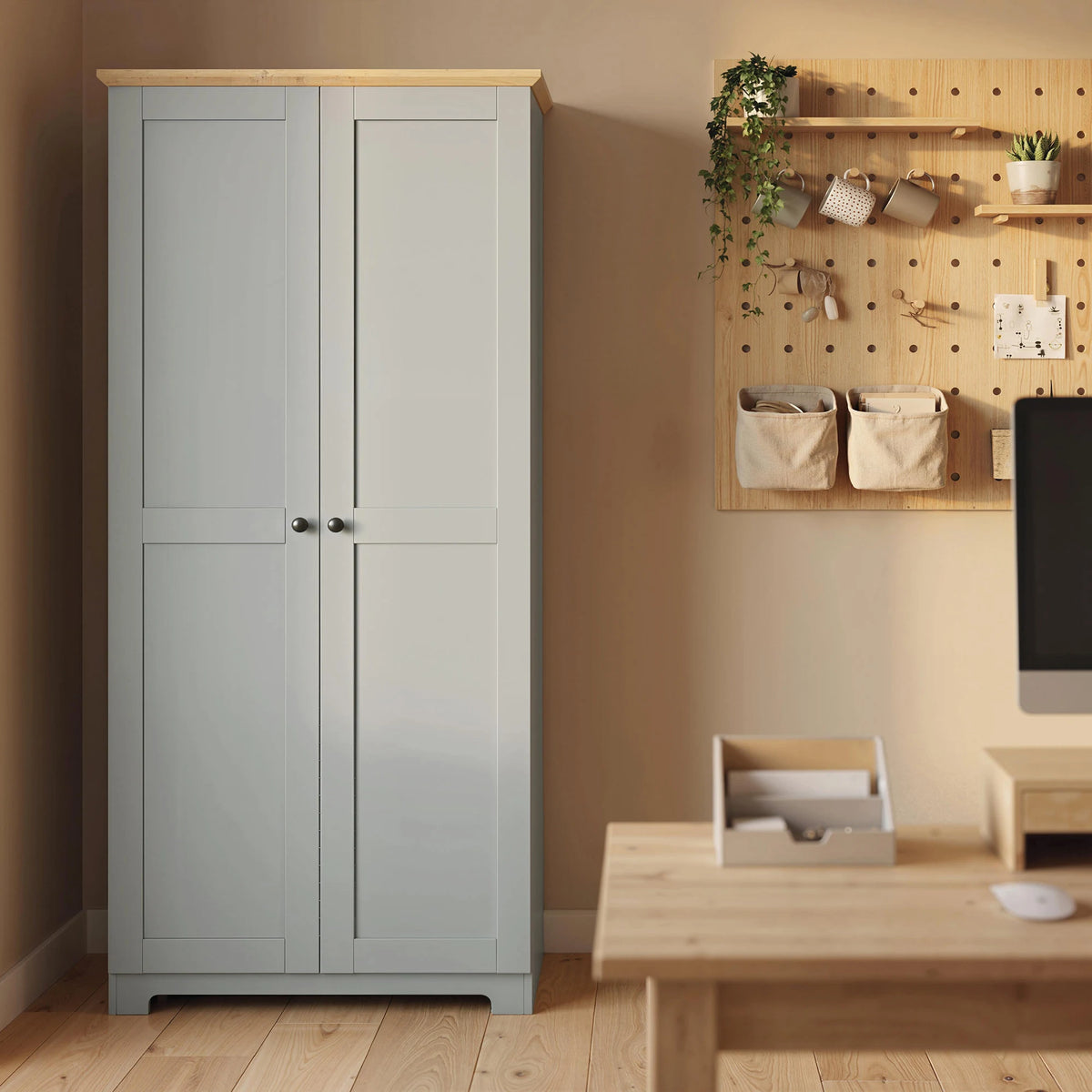 HOMCOM Kitchen Cupboard, 172cm Freestanding Storage Cabinet with Doors and Shelves, Grey