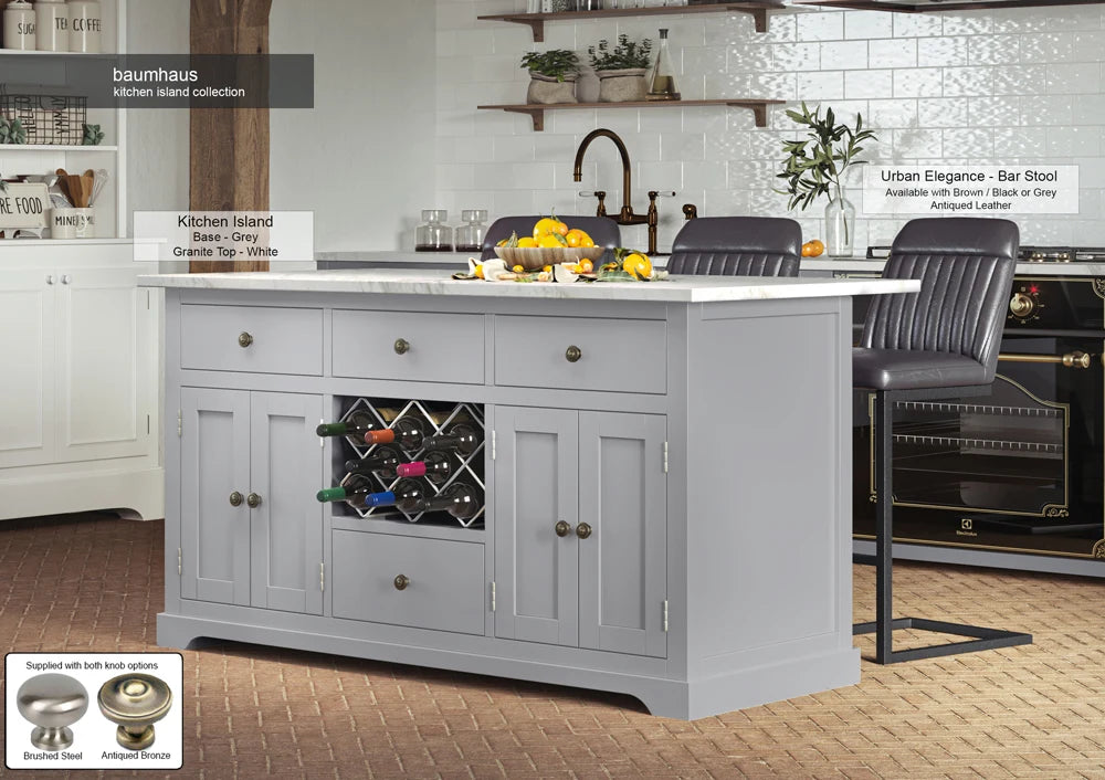 Grey Kitchen Island With White Marble Worktop