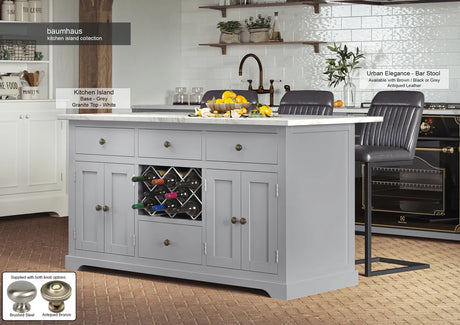 Grey Kitchen Island With White Marble Worktop