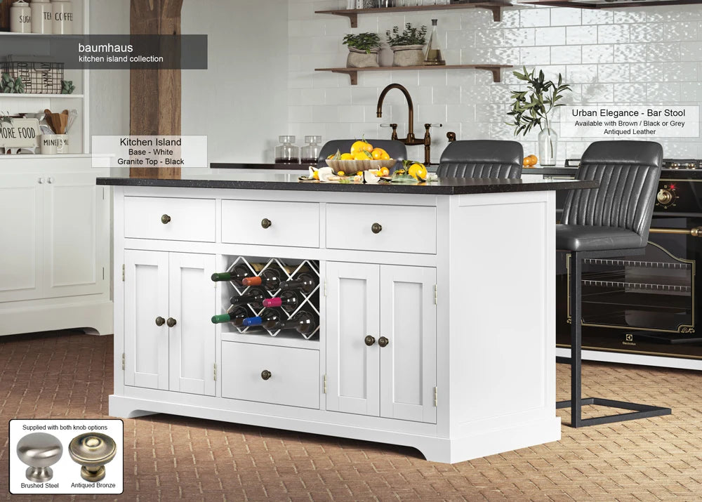 White Kitchen Island With Black Granite Worktop