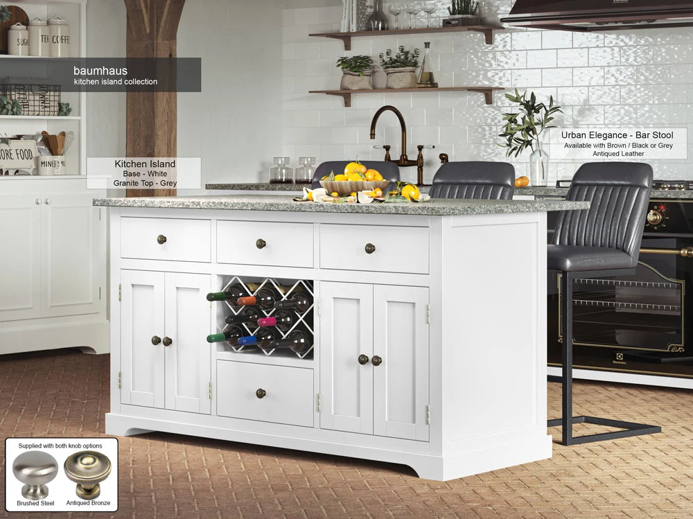 White Kitchen Island With Grey Granite Worktop