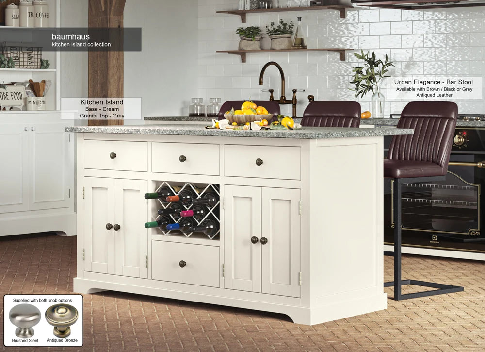 Cream Kitchen Island With Grey Granite Worktop