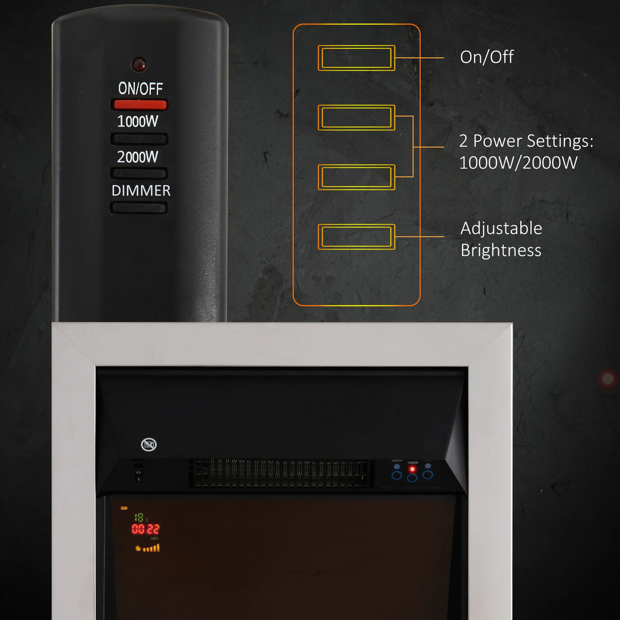 HOMCOM Contemporary Electric Fireplace Coal Burning Flame Effect Inset Fire Place Space Heater Glass View LED Lighting with Remote Control, 1000W/2000W