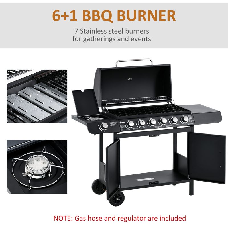 Outsunny Seven Burner Gas Grill, with Integrated Thermometer and Storage