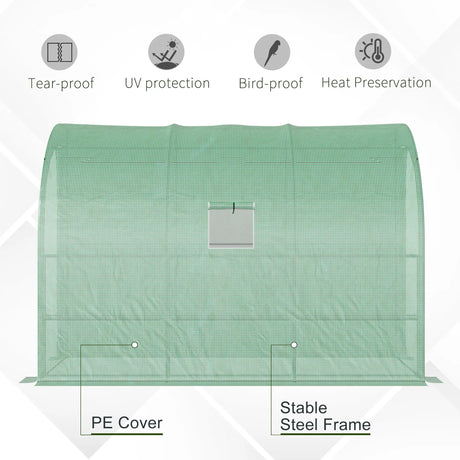 Outsunny Walk-In Lean to Greenhouse with Windows and Zippered Doors, 2 Tiers 6 Wired Shelves 300L x 150W x 213Hcm Green